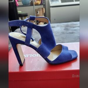 Enzo Angioline bright blue suede heeled sandal, 6.5